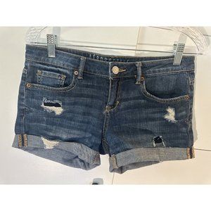 Aeropostale Short Roll Cuff Denim Jean Shorts Size 4 Distressed Mid Rise Medium